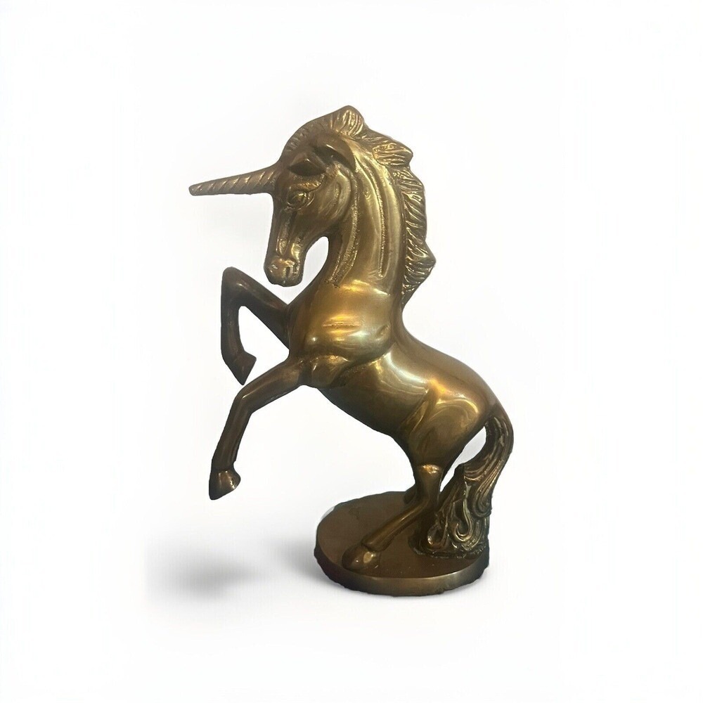 Antique Heavyweight 8in Tall Vintage Unicorn Statue Made Of Solid Brass Figurine